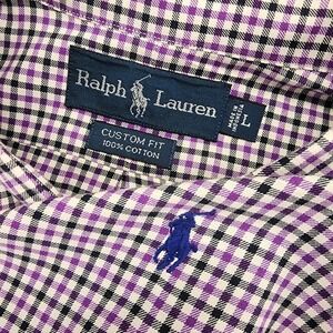 Ralph Lauren L/S Oxford Button Front Shirt Men's L Plaid Check Purple Custom Fit